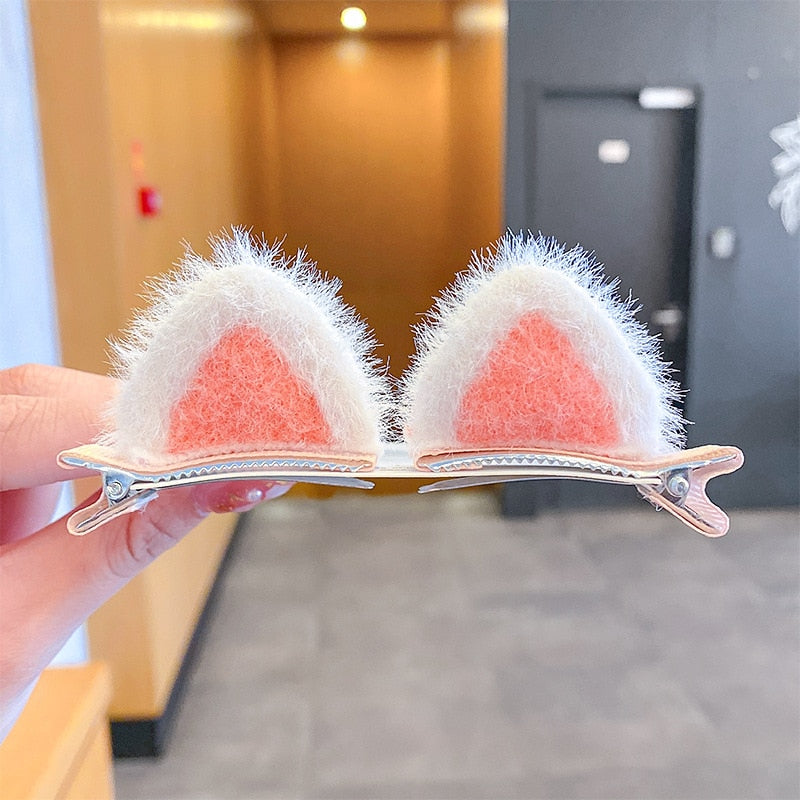 Cat Ear Hair Clips - Dark Pink - Cat hair clips