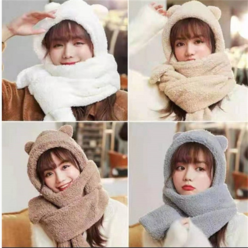 Cat Ear Hat Scarf Gloves Set - Cat beanie