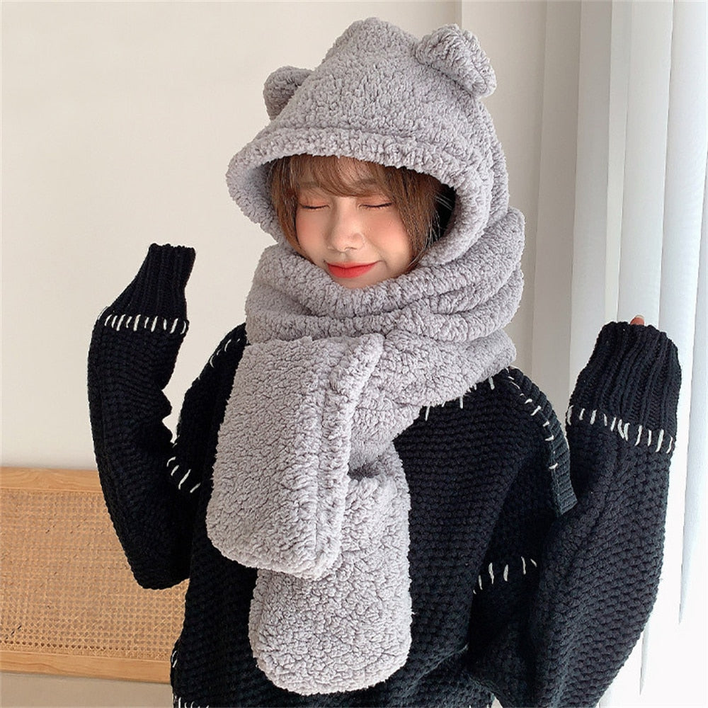 Cat Ear Hat Scarf Gloves Set - Gray / One Size - Cat beanie