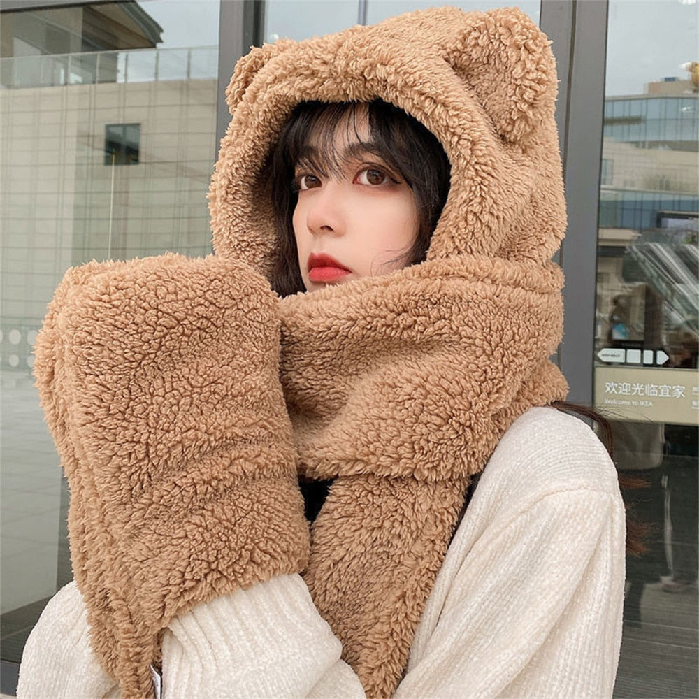 Cat Ear Hat Scarf Gloves Set - Cat beanie