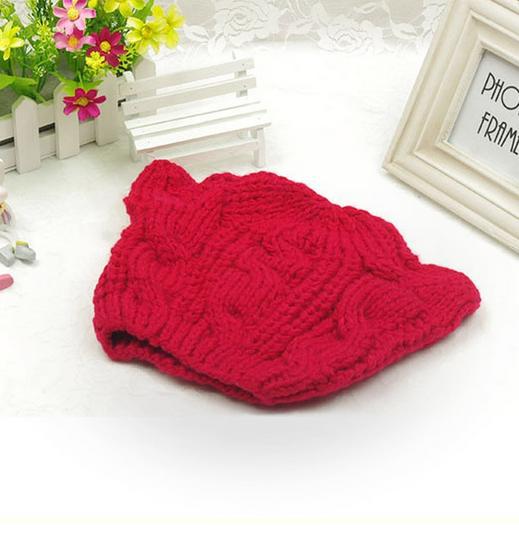 Cat Ear Knit Beanie - Red / One Size - Cat beanie