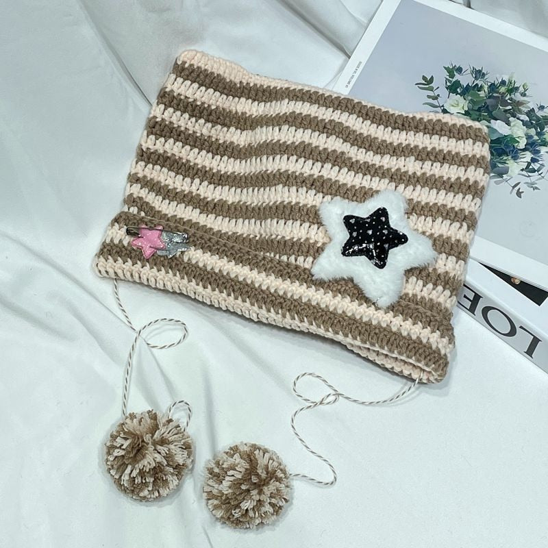 Cat Eared Beanie - Brown Star / 56-58cm - Cat beanie