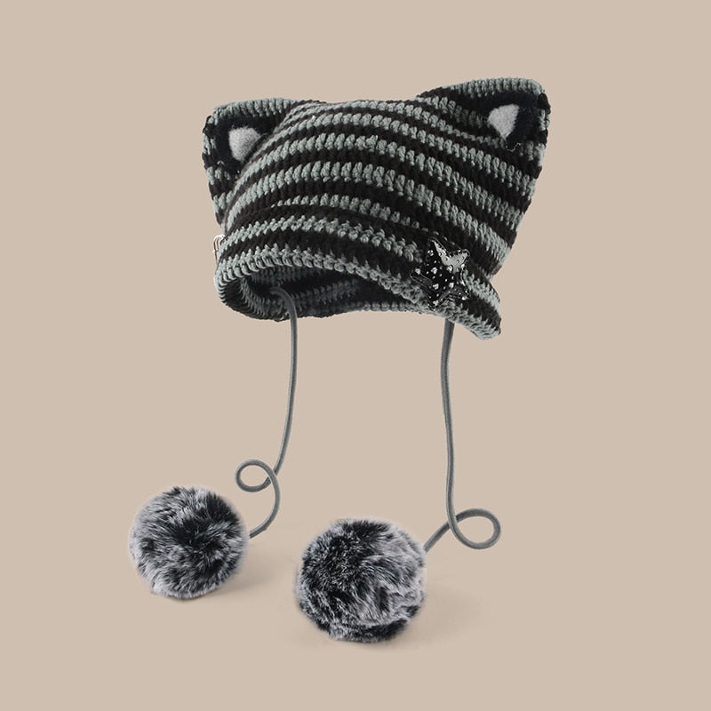 Cat Eared Beanie - Black / 56-58cm - Cat beanie