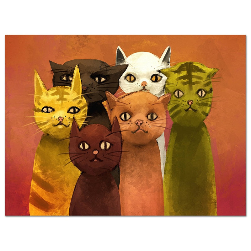 Cat Family Home Poster - 25x20cm no frame / Orange - Cat