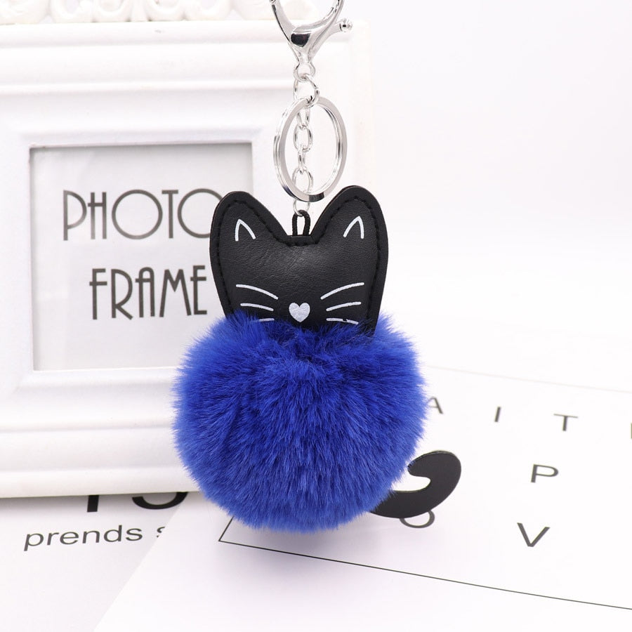Cat Fur Ball Keychain - Blue - Cat Keychains