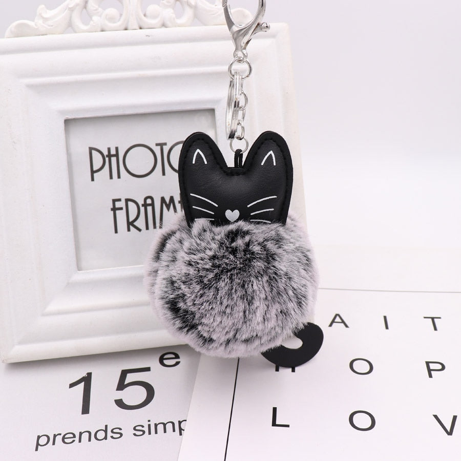Cat Fur Ball Keychain - Dark Grey - Cat Keychains