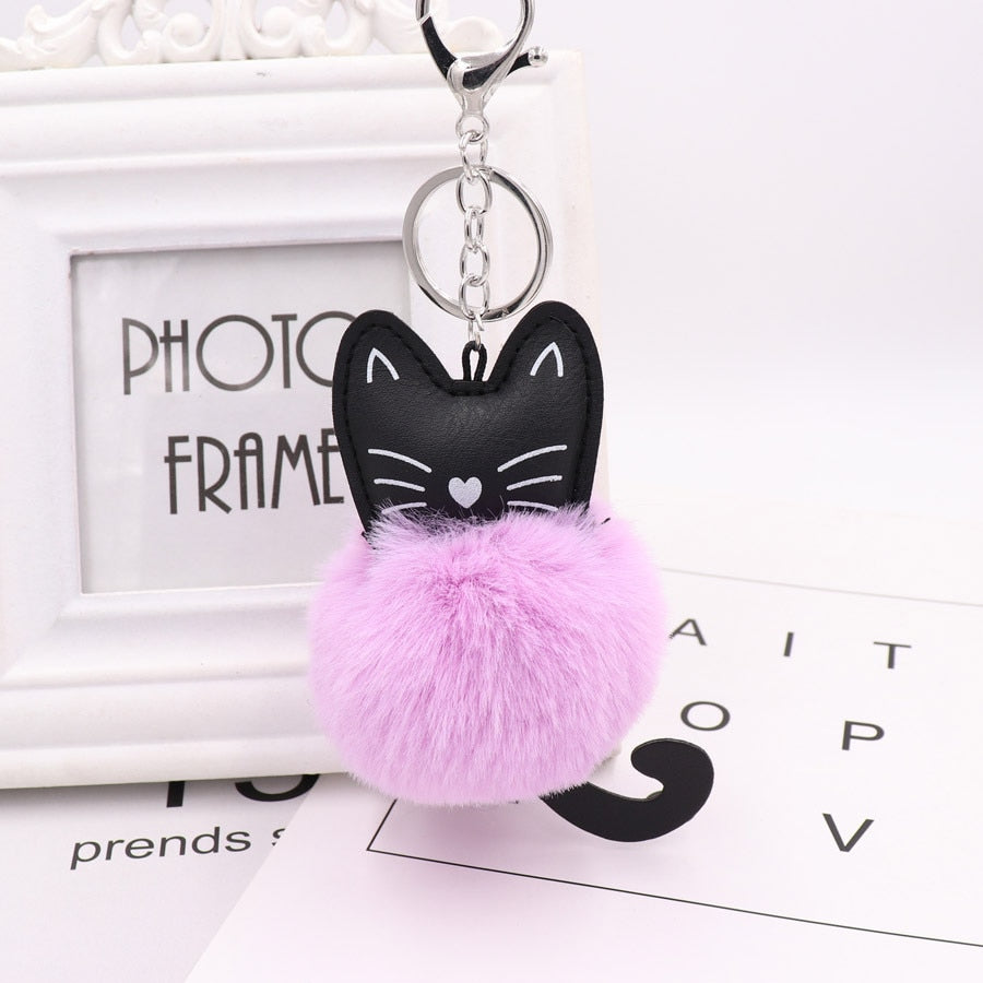 Cat Fur Ball Keychain - Violet - Cat Keychains