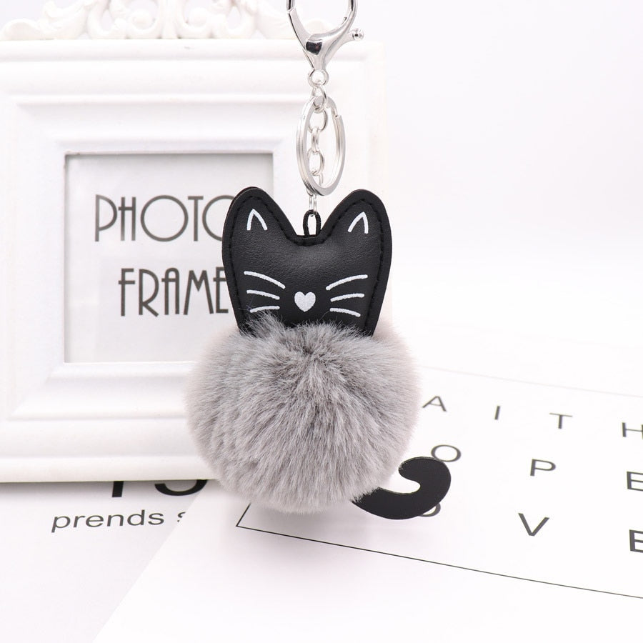 Cat Fur Ball Keychain - Gray - Cat Keychains