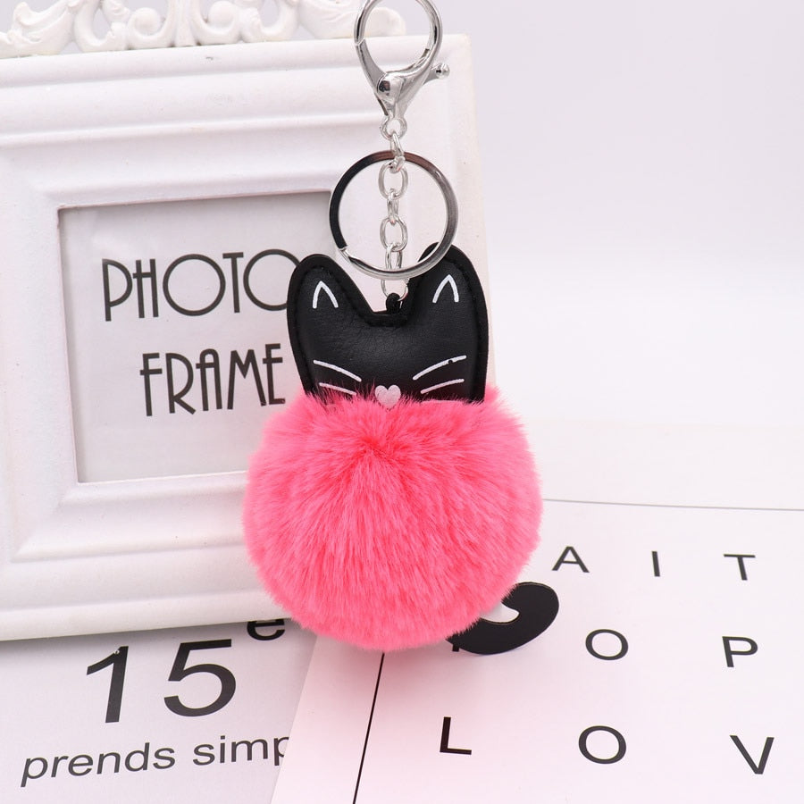 Cat Fur Ball Keychain - Watermelon red - Cat Keychains