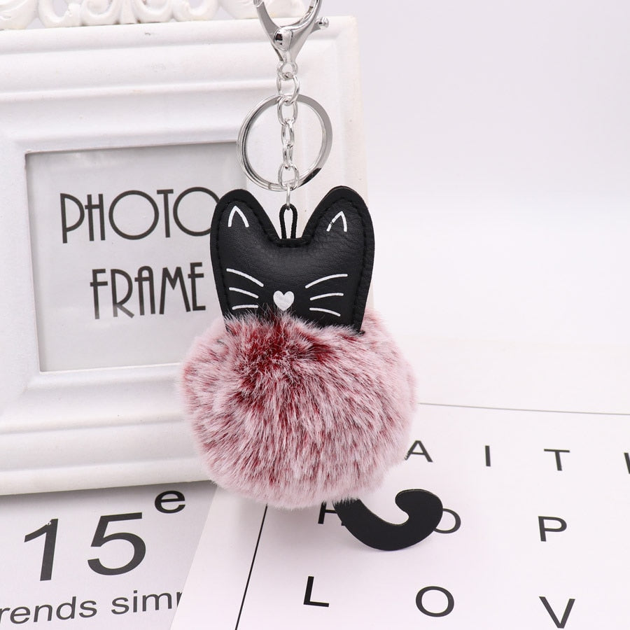 Cat Fur Ball Keychain - Wine Red - Cat Keychains