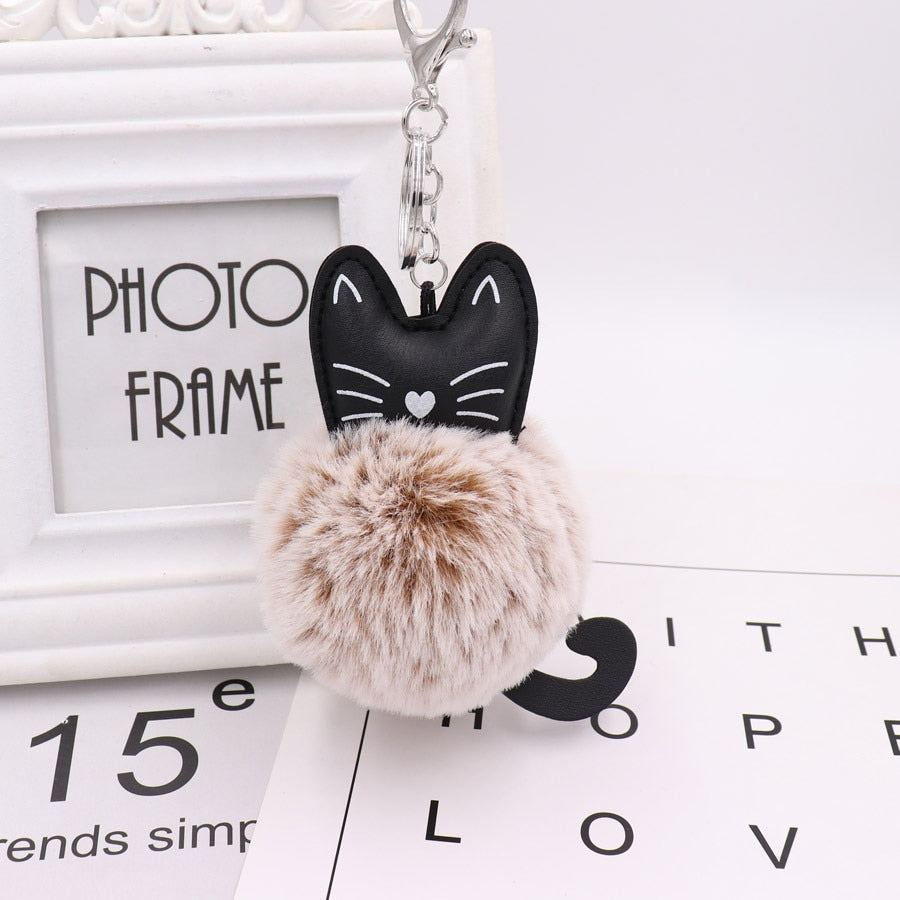 Cat Fur Ball Keychain - Light Grey - Cat Keychains