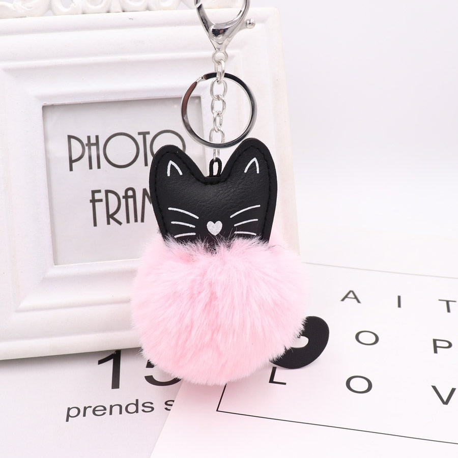 Cat Fur Ball Keychain - Pink - Cat Keychains