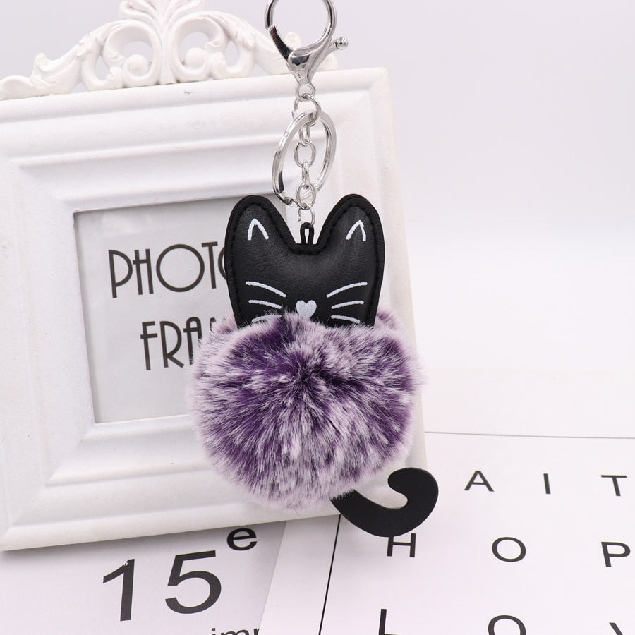 Cat Fur Ball Keychain - Purple - Cat Keychains