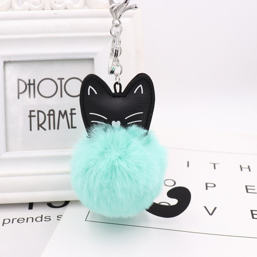 Cat Fur Ball Keychain - Sky blue - Cat Keychains