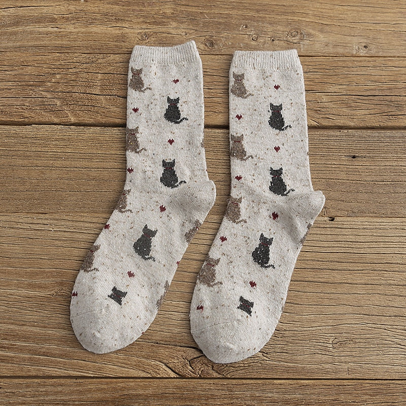 Cat Fuzzy Socks - White / One Size - Cat Socks