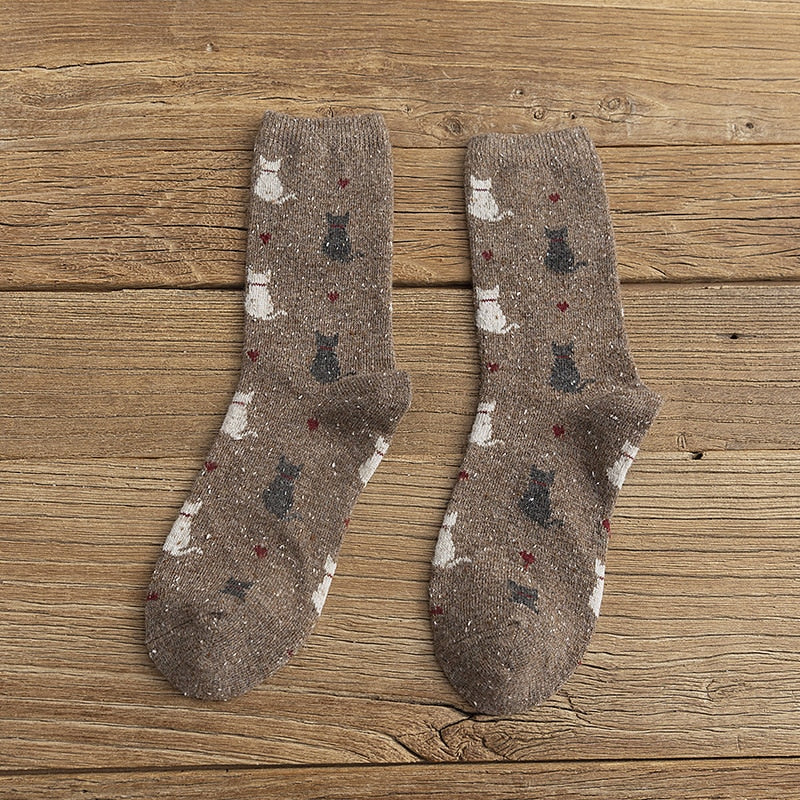 Cat Fuzzy Socks - Coffee / One Size - Cat Socks