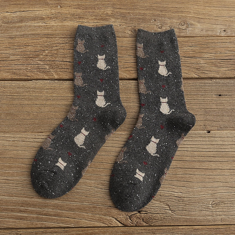 Cat Fuzzy Socks - Deep Grey / One Size - Cat Socks
