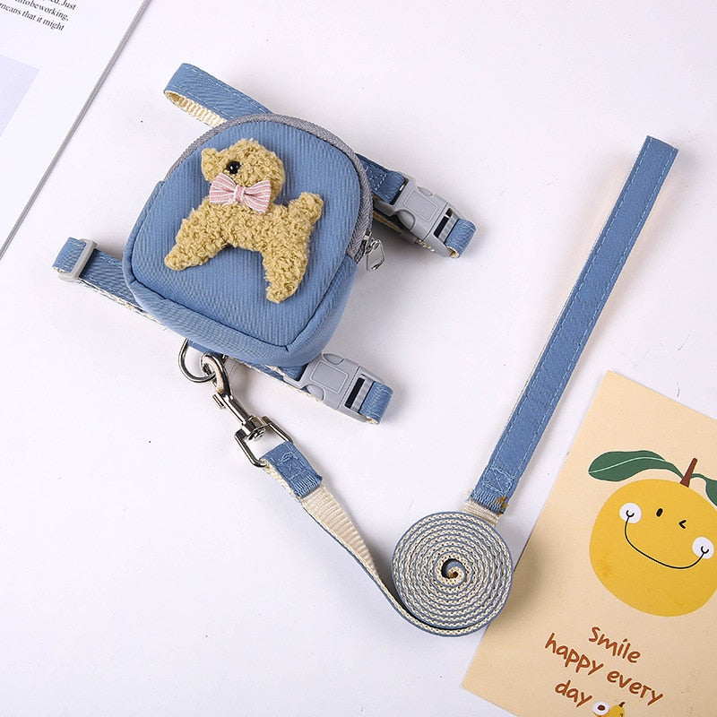 Cat Harness Leash with Backpack - Blue Dog / S - cat harness