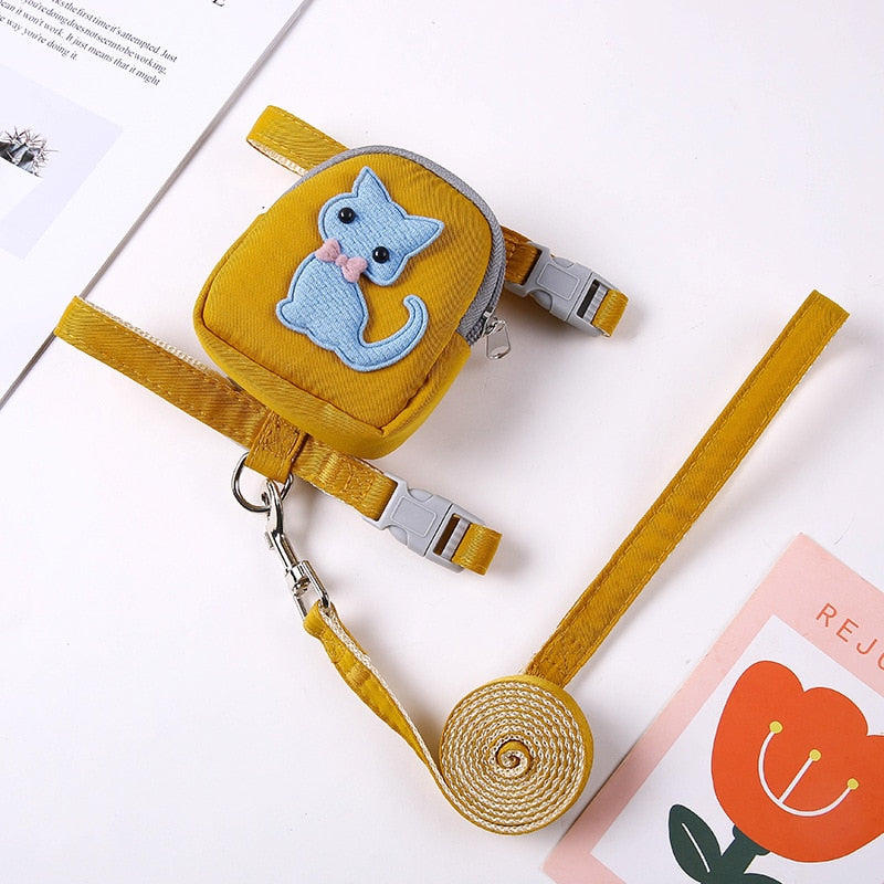 Cat Harness Leash with Backpack - Yellow Cat / S - cat