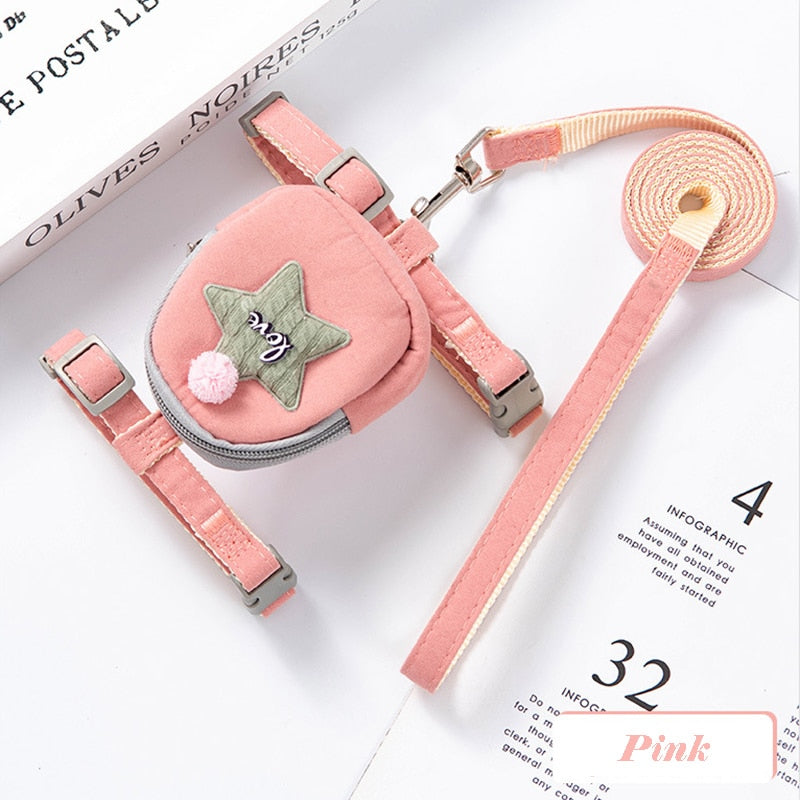 Cat Harness Leash with Backpack - Pink Star / S - cat