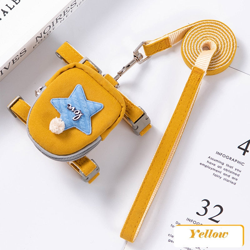 Cat Harness Leash with Backpack - Yellow Star / S - cat