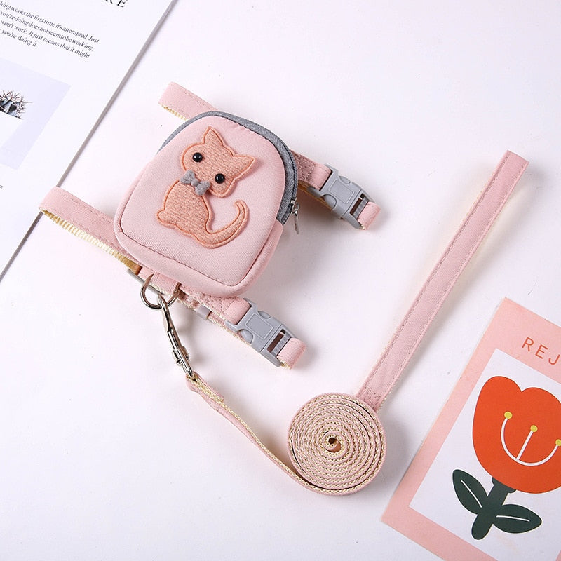 Cat Harness Leash with Backpack - Pink Cat / S - cat harness