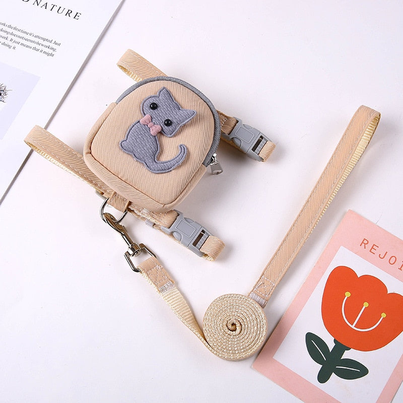 Cat Harness Leash with Backpack - Beige Cat / S - cat