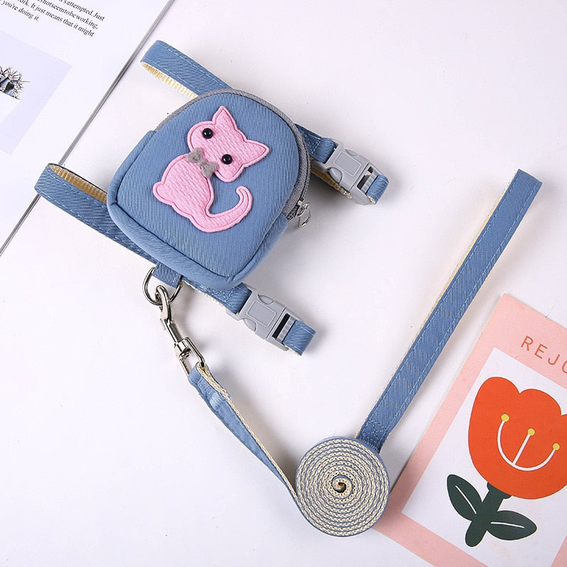 Cat Harness Leash with Backpack - Blue Cat / S - cat harness