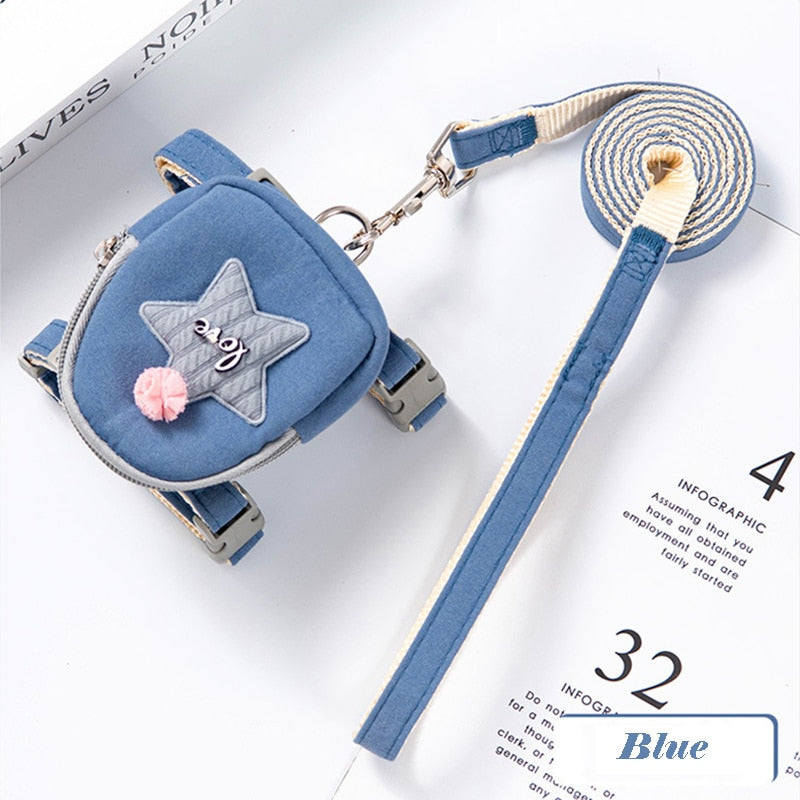 Cat Harness Leash with Backpack - Blue Star / S - cat