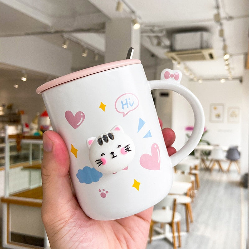 Cat Head Mug - White Love