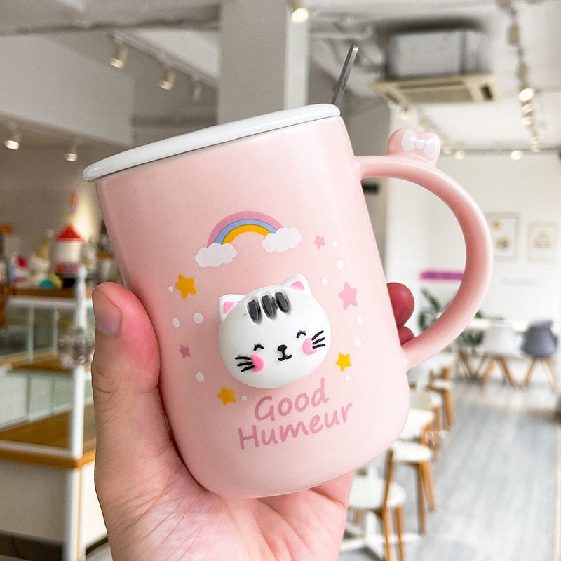 Cat Head Mug - Pink Rainbow