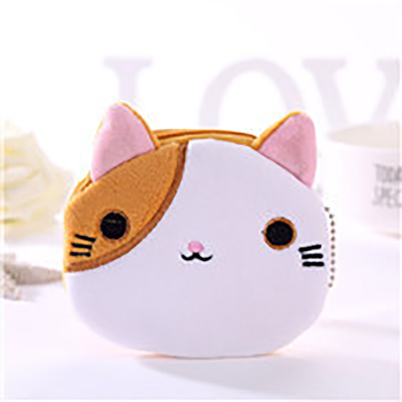 Cat Head Purse - Brown-White - Cat purse