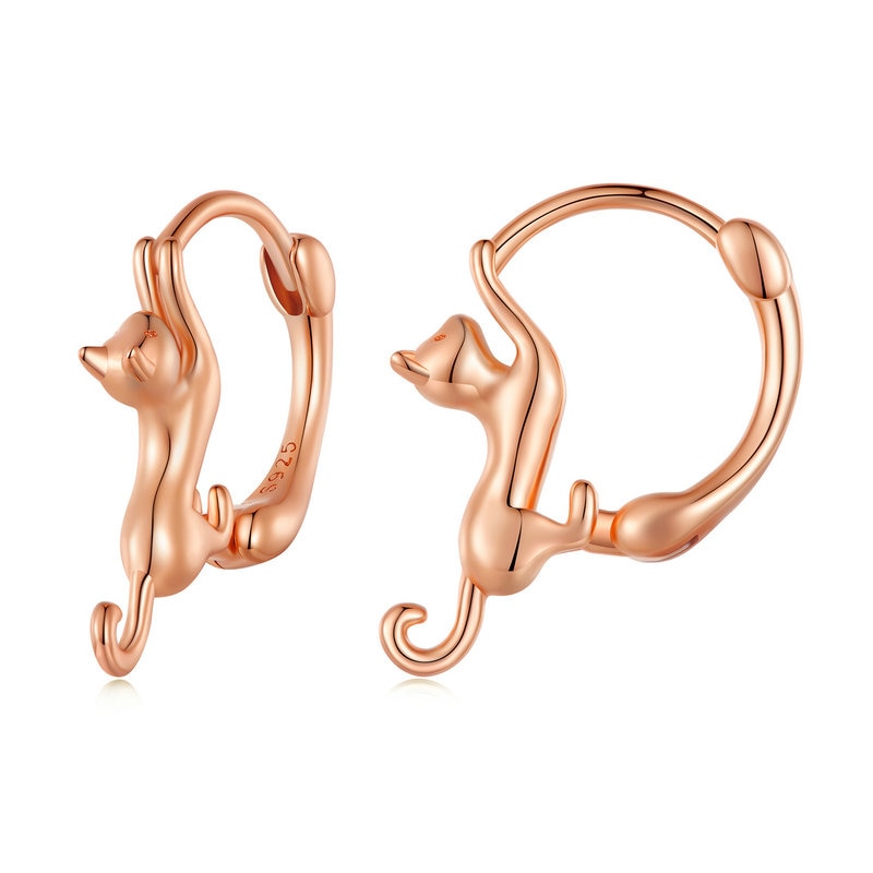 Cat Hoop Earrings - Rose Gold - Cat earrings