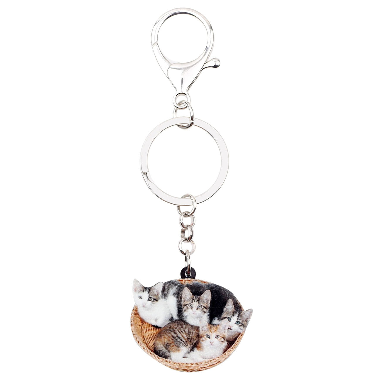 Cat in Basket Keychain - Cat Keychains