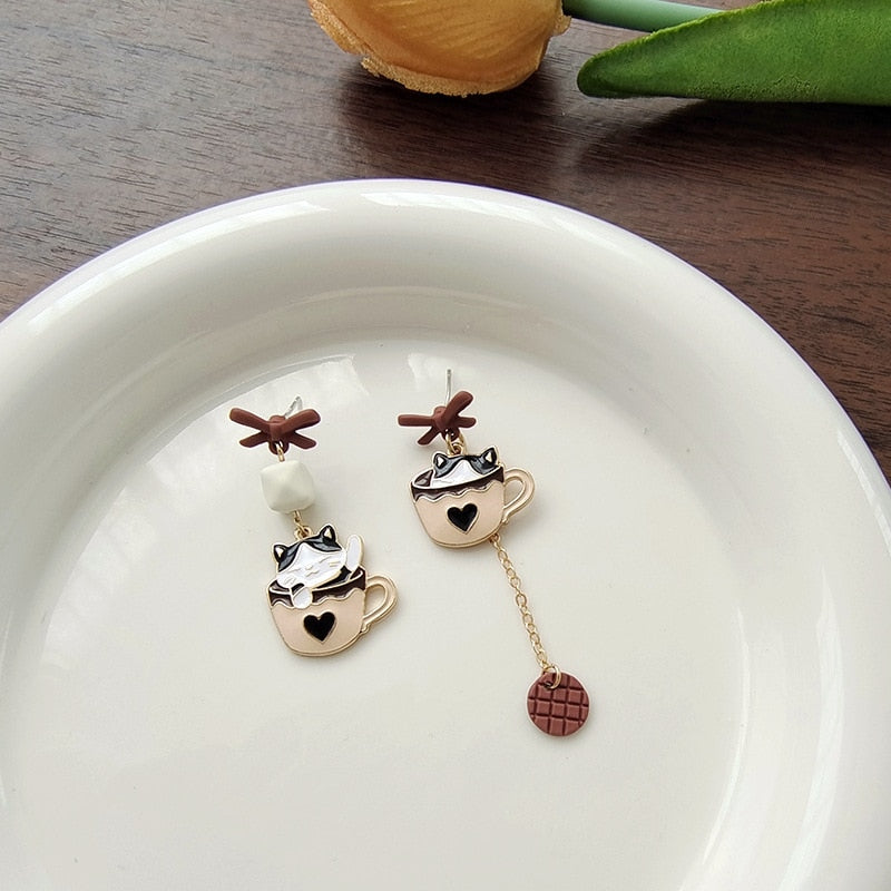 Cat in Cup Earrings - Cat earrings