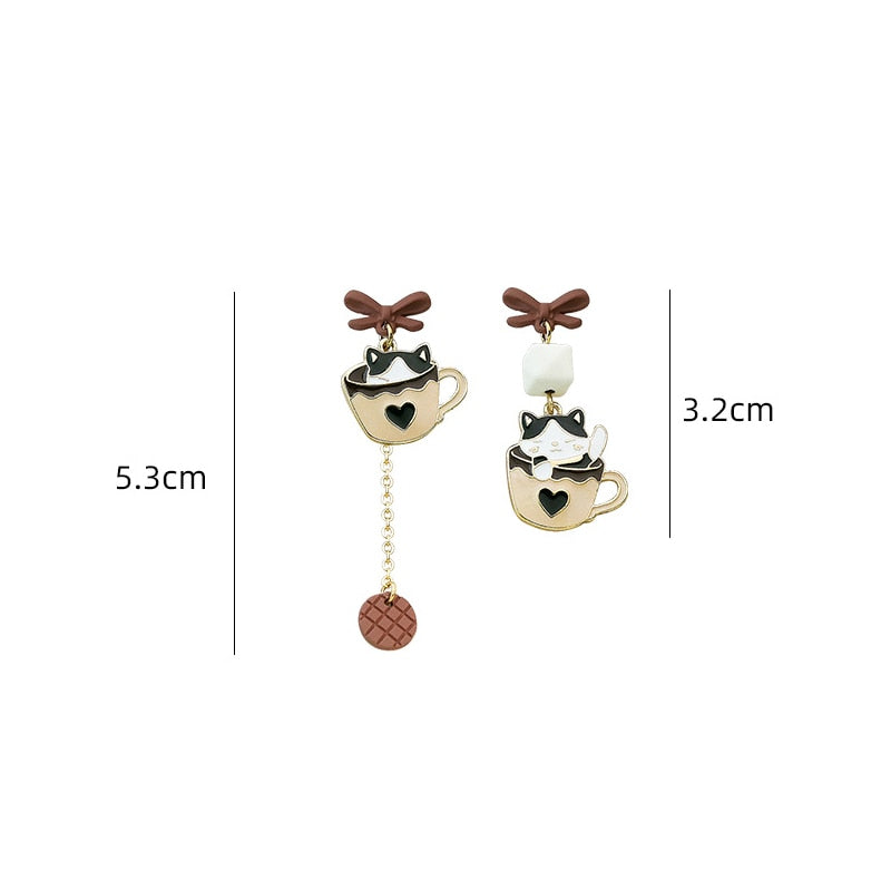 Cat in Cup Earrings - Cat earrings