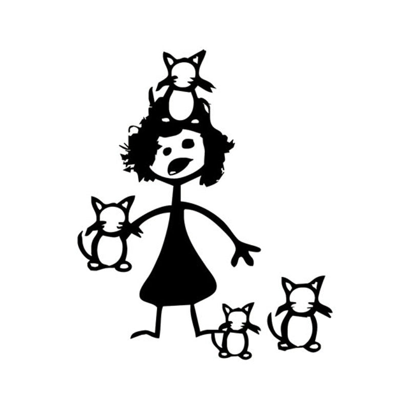 Cat Lady Car Stickers - Black