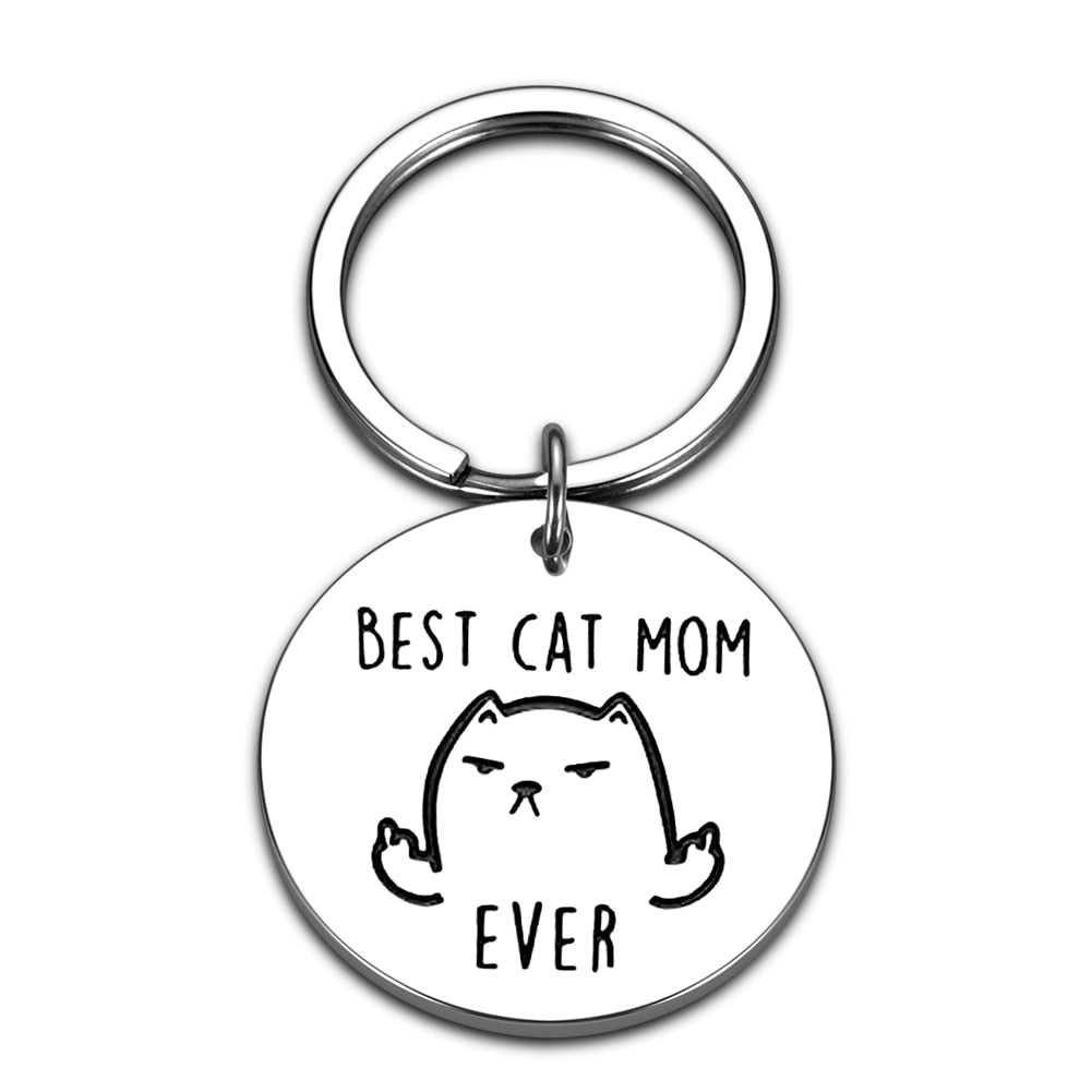 Cat Mom Keychain - Silver - Cat Keychains
