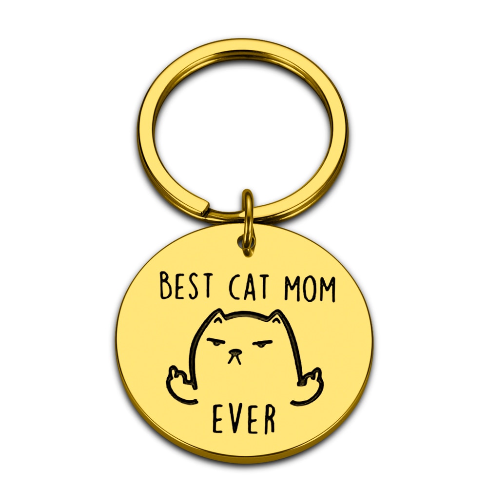 Cat Mom Keychain - Gold - Cat Keychains