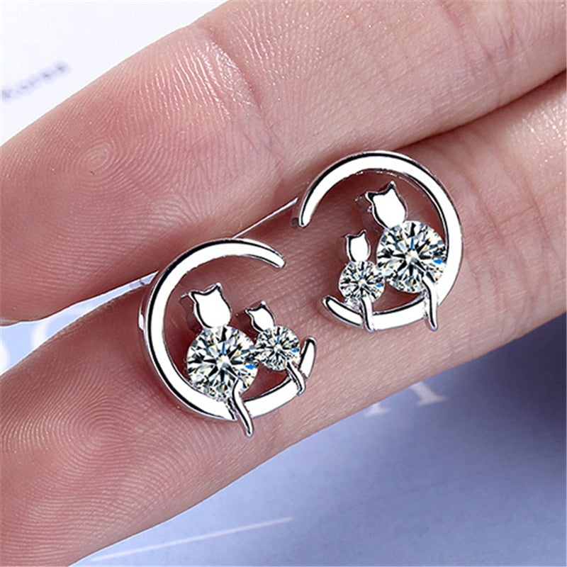 Cat Moon Earrings - Cat earrings