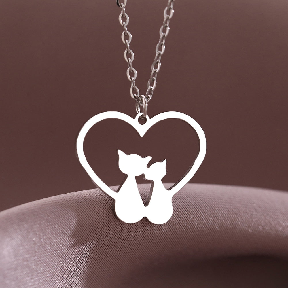 Cat Necklace for Women - Silver - Cat necklace