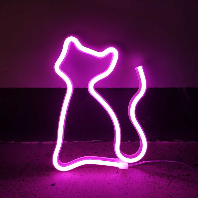 Cat Shaped Night Light - Neon Pink