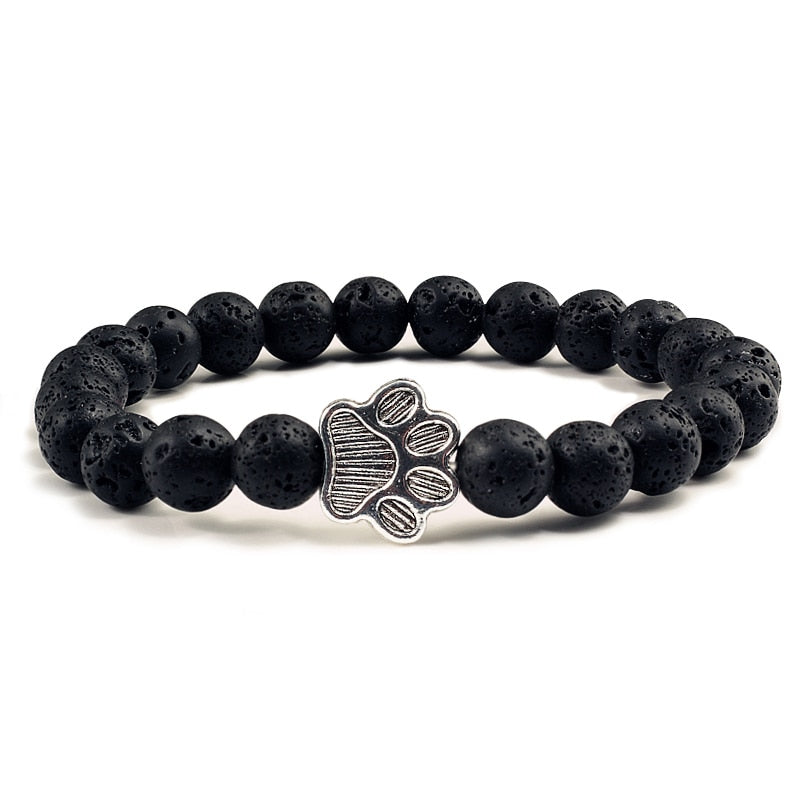 Cat Paw Beaded Bracelet - Black Lava - Cat bracelet
