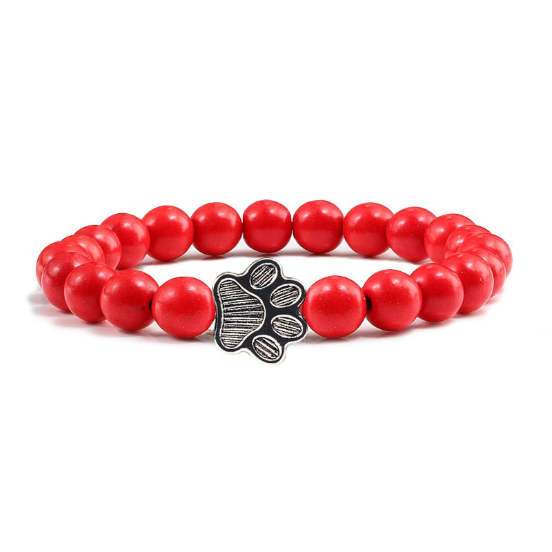 Cat Paw Beaded Bracelet - Red - Cat bracelet