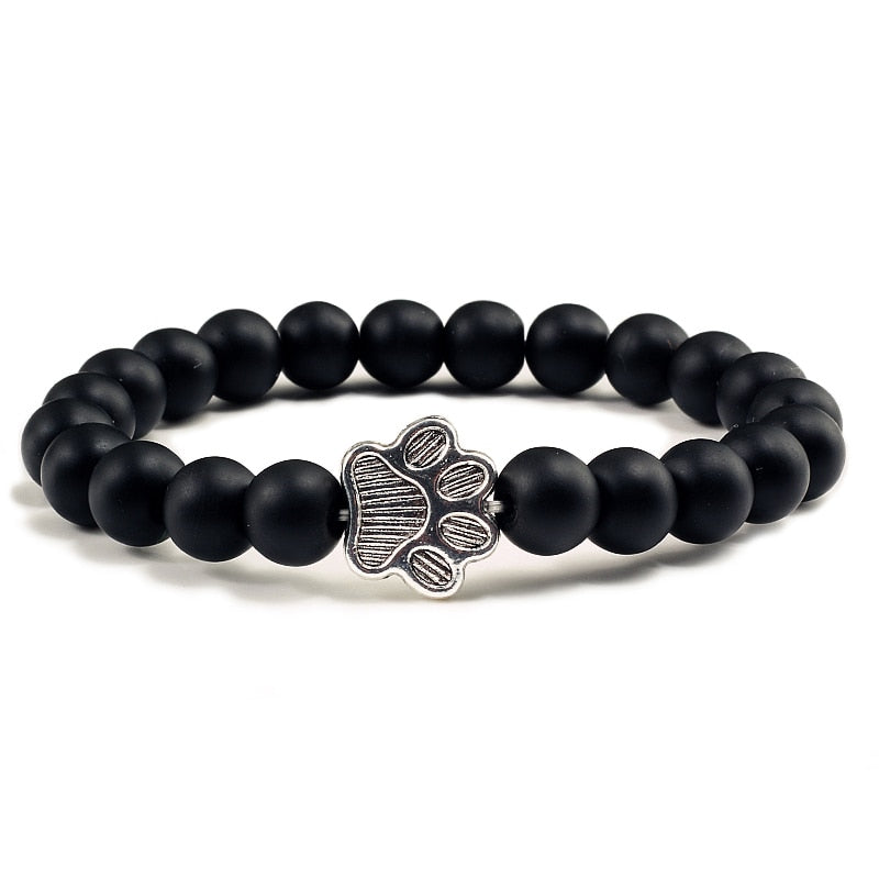 Cat Paw Beaded Bracelet - Matte Black - Cat bracelet