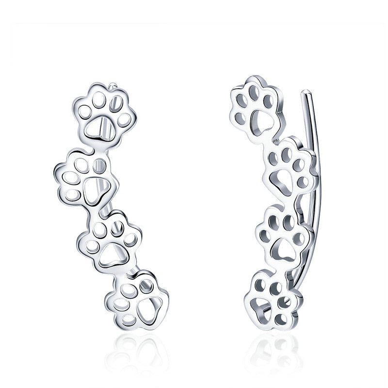 Cat Paw Earrings Studs - Silver - Cat earrings
