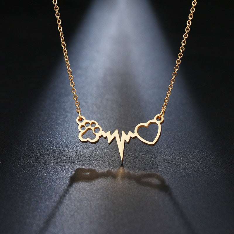 Cat Paw Heart Necklace - Cat necklace