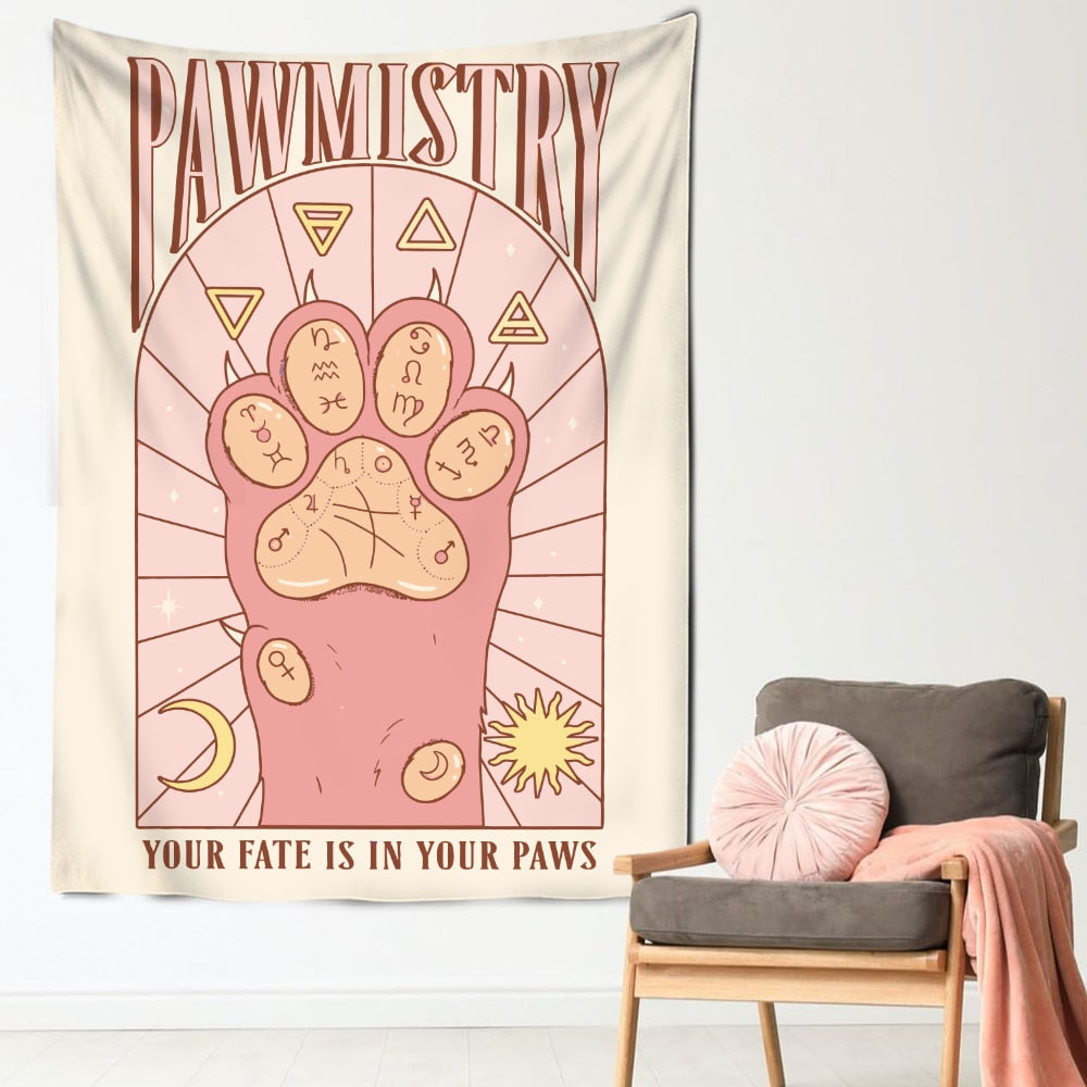 Cat Paw Tarot Tapestry - Pink / 95x70CM - Cat Tapestry