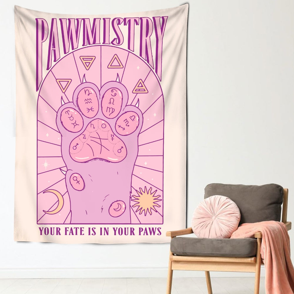 Cat Paw Tarot Tapestry - Purple / 95x70CM - Cat Tapestry