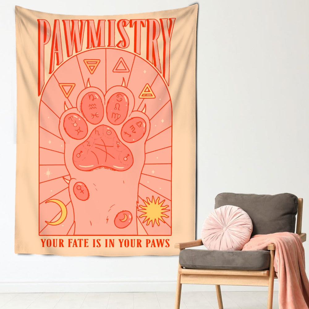 Cat Paw Tarot Tapestry - Peach / 95x70CM - Cat Tapestry